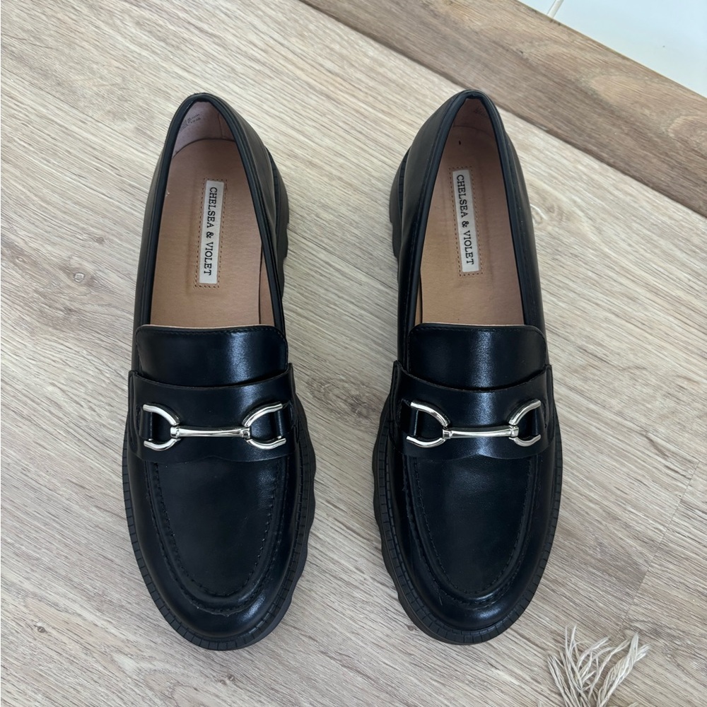 Chelsea & Violet Black Loafers with Silver Detail
